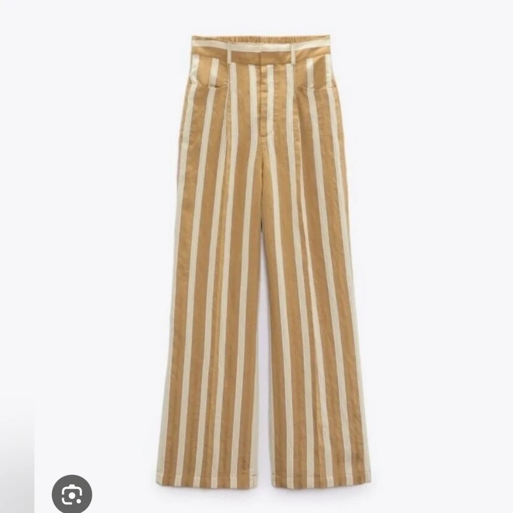Zara Tan and Cream Striped Wide Leg Pants - Picture 3 of 14